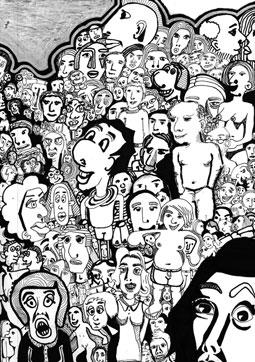 Cartoon: 150 leute (medium) by bona tagged men,man,women,woman,people,faces,typen,caracters