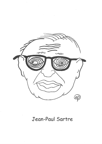 Cartoon: Jean-Paul Sartre (medium) by Erwin Pischel tagged jean,paul,sartre,romancier,dramatiker,philosoph,publizist,intellektueller,franzose,existentialismus,literatur,nobelpreis,literaturnobelpreis,schielen,brille,blind,blindheit,pischel