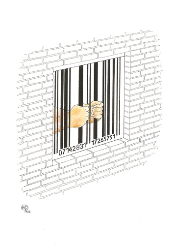 Cartoon: Prisoner of Scanner Code I (medium) by Erwin Pischel tagged gefangener,prisoner,scanner,code,gefängnisfenster,pischel