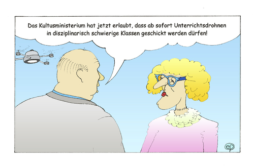 Cartoon: Unterrichtsdrohne (medium) by Erwin Pischel tagged erziehung,disziplinprobleme,disziplin,schule,unterricht,drohne,pischel