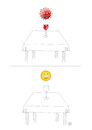 Cartoon: Corona-Emoticon (small) by Erwin Pischel tagged corona,virus,infektion,gesundheit,virusinfektion,krankheit,pischel,desinfektion,wein,rotwein,emoticon,emotikon,tisch,tischdecke,illusion,wunsch,wunschvorstellung,metamorphose,weinglas,glas