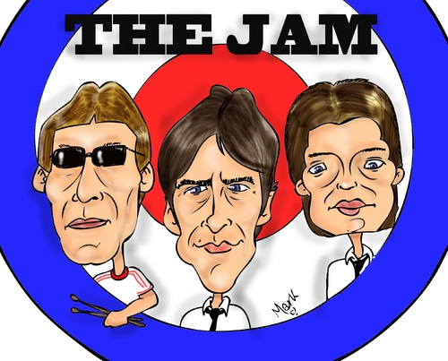 Cartoon: The Jam (medium) by Mark Anthony Brind tagged rick,weller,paul,buckler,bruce,foxton,the,jam,caricature,mark,anthony,brind,mod