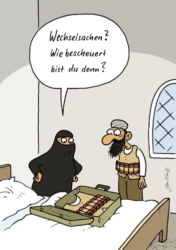 Cartoon: Terrorist Wechselsachen (medium) by JanKunz tagged cartoon,terror,terrorist,islam,islamischer,staat,is,sprengstoffweste,selbstmordattentaeter,koffer,wechselsachen,cartoon,terror,terrorist,islam,islamischer,staat,is,sprengstoffweste,selbstmordattentaeter,koffer,wechselsachen