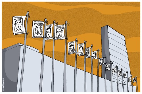Cartoon: Ayotzinapa missing at the UN (medium) by martirena tagged ayotzinapa,mexico,crime