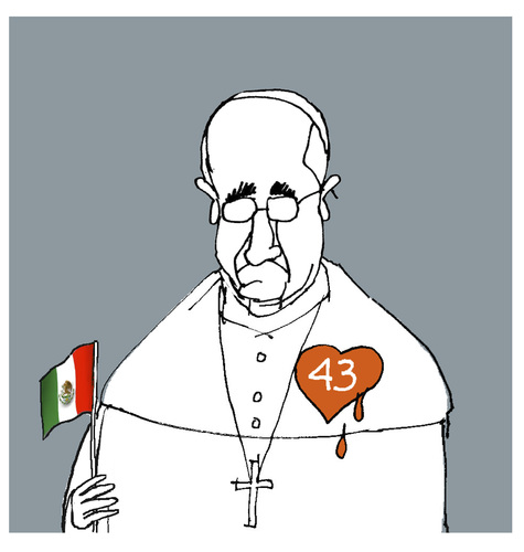 Cartoon: Pope shares the grief of the dis (medium) by martirena tagged the,normalistas,43,mexico,pope