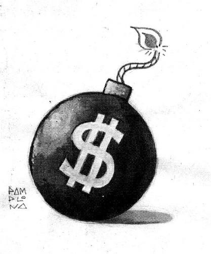 Cartoon: Bomb (medium) by Pedro Pamplona tagged money,bomb,crise,bolsa,de,valores