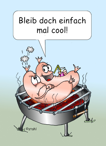 Cartoon: Cool bleiben! (medium) by wista tagged cool,bleiben,coolness,wurst,würste,grill,grillen,essen,trinken,grillkohle,kohle,grillgut,steak,grillwurst,grillwürstchen,senf,marinade,bier,grillfest,cooler,typ,feuer,holzkohle,holzkohlengrill,verbrannt,heiss,warm