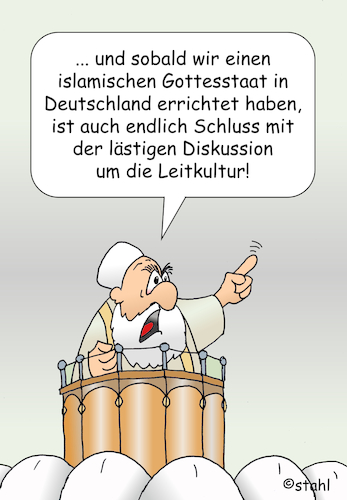 Cartoon: Leitkultur (medium) by wista tagged islam,islamismus,gottesstaat,scharia,leitkultur,extremismus,staat,islamisten,religion,gott,allah,deutschland,merz,cdu,gewalt,macht,islam,islamismus,gottesstaat,scharia,leitkultur,extremismus,staat,islamisten,religion,gott,allah,deutschland,merz,cdu,gewalt,macht