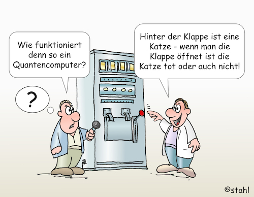 Quantencomputer für Einsteiger (medium) Cartoon: Quantencomputer für Einsteiger (medium) by wista tagged computer,quantencomputer,supercomputer,schrödingers,katze,bit,qbit,quant,quanten,überlagerung,superposition,verschränkung,entanglement,tunneleffekt,erklärung,erklären,einfach,wissenschaft,journalist,wissenschaftsjournalismus,frage,antwort,computer,quantencomputer,supercomputer,schrödingers,katze,bit,qbit,quant,quanten,überlagerung,superposition,verschränkung,entanglement,tunneleffekt,erklärung,erklären,einfach,wissenschaft,journalist,wissenschaftsjournalismus,frage,antwort