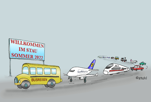 Cartoon: Sommerstau (medium) by wista tagged sommerferien,organisation,stau,auto,autobahn,urlaub,bahn,verspätung,pünktlich,unpünktlich,90,euro,ticket,flughafen,flugzeug,ferien,streik,abfertigung,sicherheitskontrolle,personalmangel,missmanagement,lufthansa,deutsche,gepäck,service,corona,sommerferien,organisation,stau,auto,autobahn,urlaub,bahn,verspätung,pünktlich,unpünktlich,90,euro,ticket,flughafen,flugzeug,ferien,streik,abfertigung,sicherheitskontrolle,personalmangel,missmanagement,lufthansa,deutsche,gepäck,service,corona