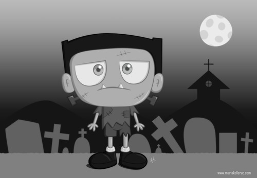 Cartoon: Little Frankie (medium) by kellerac tagged halloween,frankenstein,maria,keller,cartoon,kid,monster