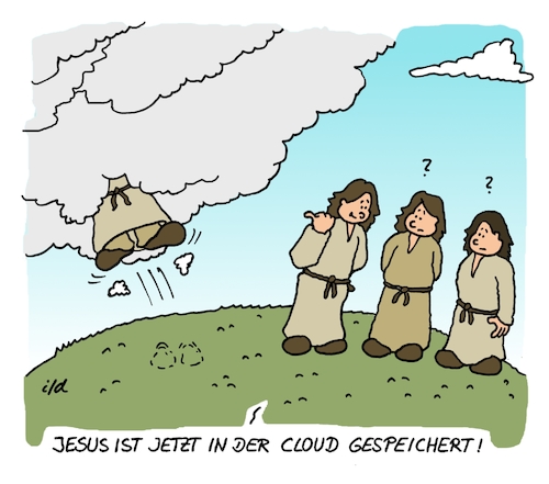 Cartoon: Jesus in der Cloud (medium) by achecht tagged jesus,religion,christentum,christi,himmelfahrt,gott,cloud,computing,computer,speicher,internet,vatertag,jesus,religion,christentum,himmelfahrt,gott,cloud,computing,computer,speicher