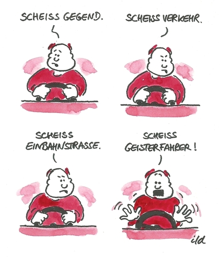 Cartoon: Scheiß Gegend (medium) by achecht tagged auto,straße,geisterfahrer,geist,frust,ärger,car,einbahnstraße,street,ignoranz