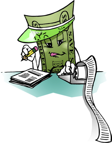 Cartoon: buck accounting (medium) by dumo tagged dollar,buck,accounting,bill,color,cartoon,mascot