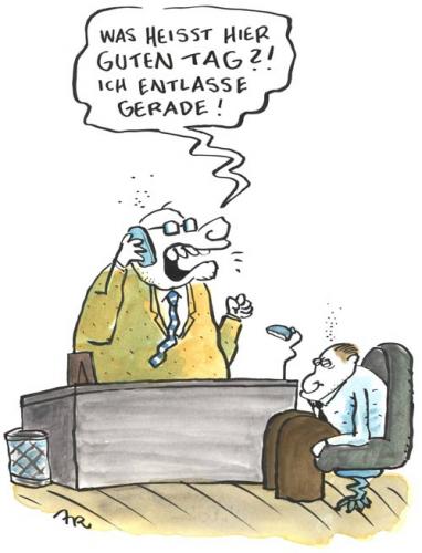 Cartoon: Guten Tag (medium) by ari tagged plikat,büro,telefon,geld,management,markt,entlassung,arbeit,job,hard,konzern,arbeitslos