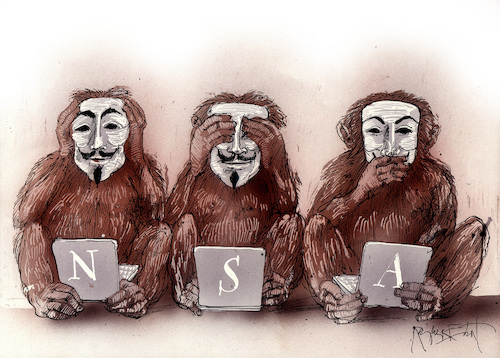 Cartoon: Drei Affen - Snowdens Affen (medium) by Rainer Ehrt tagged nsa,security,internet,worldwideweb,spy,spying,surveillance,dia,humanintelligence,hacker,hacking,computer,ic,cia,affen,nsa,security,internet,worldwideweb,spy,spying,surveillance,dia,humanintelligence,hacker,hacking,computer,ic,cia