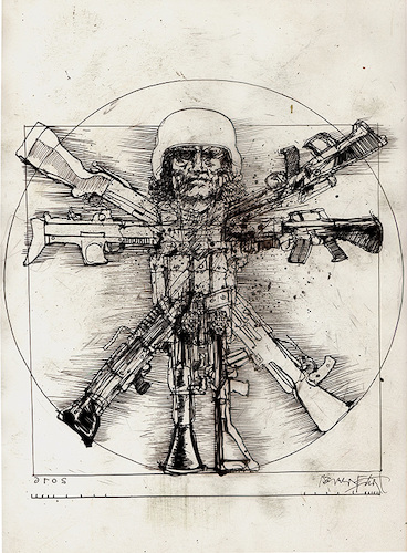 Cartoon: Leonardos gunman (medium) by Rainer Ehrt tagged waffen,weapon,forces,military,militarism,gun,gunman,rifle,rifleassociation,violence,gewalt,militarisierung,waffenexport