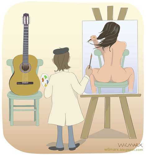 Cartoon: Body guitar (medium) by Wilmarx tagged music,women,painter,graphic