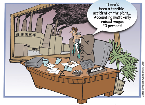 Cartoon: Another Workplace Tragedy (medium) by carol-simpson tagged industry,accounting,labor,unions,wages,workplace