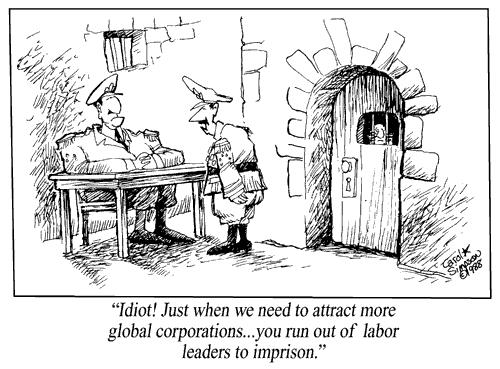 Cartoon: Idiot (medium) by carol-simpson tagged union,workers,globalization,dictators,prison,labor