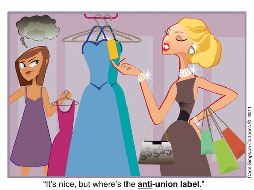 Cartoon: Modern Fashion (medium) by carol-simpson tagged sweatshops,union,clothes,fashion,labor