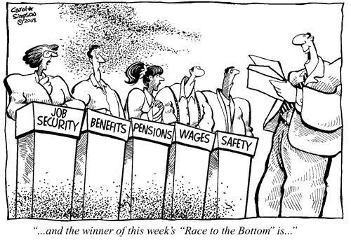 Cartoon: Race to the Bottom (medium) by carol-simpson tagged economy,wages,business,pensions,safety,security