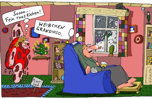 Cartoon: Am Fenster (medium) by Leichnam tagged am,fenster,rausziehen,weibchen,ehefrau,grandios,grandioso,weihnachten,gemütlich,gute,stube,winter,leichnam,leichnamcartoon