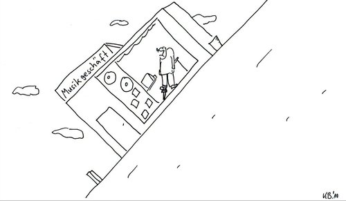 Cartoon: Am Hang (medium) by Leichnam tagged hang,gebirge,laden,schief,steil,anstieg,beinverlängerung,leichnam
