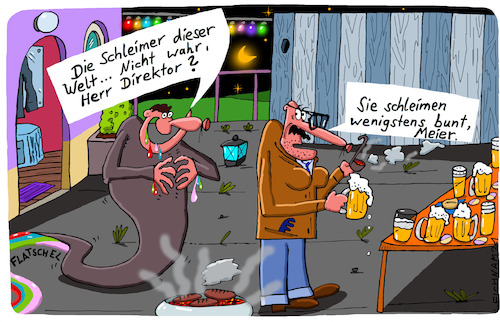 Cartoon: Am Tisch (medium) by Leichnam tagged tisch,bunt,farbig,schleimer,direktor,boss,chef,schleimen,leichnam,leichnamcartoon