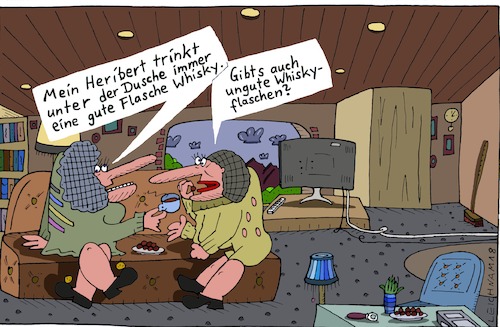 Cartoon: Auf dem Sofa (medium) by Leichnam tagged sofa,heribert,trinken,flasche,whisky,gut,ungut,nachgefragt,leichnam,leichnamcartoon