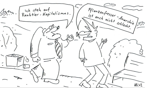 Cartoon: Aussagen (medium) by Leichnam tagged aussagen,raubtier,pflanzenfresser,anarchie,kapitalismus,punk,unternehmer,reicher,fuzzi