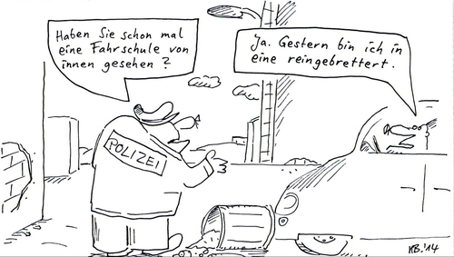 Cartoon: Automobil (medium) by Leichnam tagged automobil,polizei,tonne,umgefahren,kleiner,unfall,fahrschule,von,innen,reinbrettern,ungeschickt,trottelig