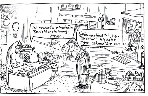 Cartoon: Büroboss (medium) by Leichnam tagged büroboss,chef,minutiös,berichterstattung,erwartung,genauigkeit,exaktheit,penibel,perfektion,selbstverständlich,herr,direktor,untertan,angestellter,niemand