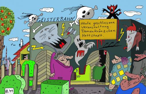 Cartoon: Damenkränzchen (medium) by Leichnam tagged damenkränzchen,geisterbahn,hettstedt,veranstaltung,geschlossen,gespensterbahn,spukhaus,kaffeekränzchen,damen
