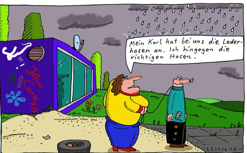 Cartoon: Der harte Kerl Karl (medium) by Leichnam tagged karl,kerl,hart,fuchtel,ehe,leine,hosen,lderhosen,unfrei