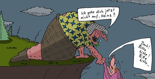 Cartoon: der Heinz (medium) by Leichnam tagged heinz,klippe,abhang,schabracke,bitte,nicht,aufgeben,rettung,ungeheuer