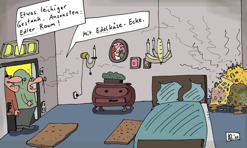 Cartoon: Edel (medium) by Leichnam tagged leichig,raum,hotel,käse,edel,leichnam,fein,gut,aber,ecke,gestank,geruch,milchprodukt,ranzig,alt,ekel