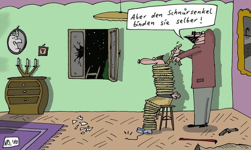 Cartoon: Einbrecher (medium) by Leichnam tagged einbrecher,einbrecherhumor,schnürsenkel,schuh,schuhband,fesseln,dieb