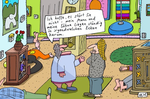 Cartoon: Erklärung (medium) by Leichnam tagged erklärung,in,den,ecken,mann,söhne,ehe,wohnzimmer,liegend,hoffnung,stören