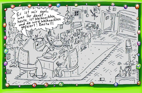 Cartoon: Fest der Liebe (medium) by Leichnam tagged fest,der,liebe,weihnachten,feier,basta,familie,egal,wohnung,leichnam,leichnamcartoon,festmahl