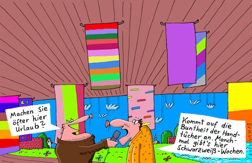 Cartoon: freie Zeit (medium) by Leichnam tagged freizeit,handtücher,bunt,leichnam,leichnamcartoon,urlaub,schwarzweiß