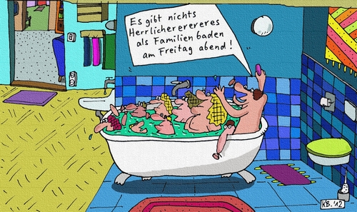 Cartoon: Freitag (medium) by Leichnam tagged familie,wasser,badezimmer,freitag,abends,planschen