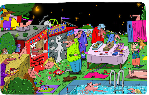 Cartoon: Frohnaturen 5 (medium) by Leichnam tagged frohnaturen,leichnam,lichterkette,leichnamcartoon,essen,trinken,feierlichkeit