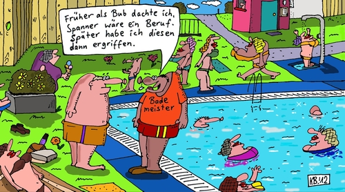 Cartoon: Früher als Bub (medium) by Leichnam tagged früher,als,bub,freibad,bademeister,sommer,sonne,urlaub,freizeit,schwimmen,spanner