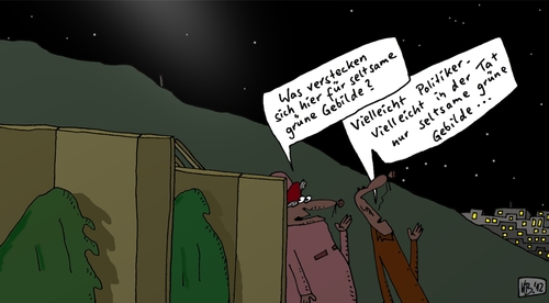 Cartoon: Gebilde (medium) by Leichnam tagged gebilde,grün,grünlich,verstecken,politiker,frage,antwort,nachts,unterwegs