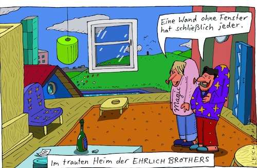 Cartoon: Genau! (medium) by Leichnam tagged ehrlich,brothers,wand,fenster,im,trauten,heim,magier,magie,leichnam,leichnamcartoon,zauberkunst