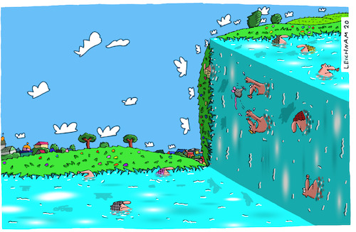 Cartoon: Hausbergkante (medium) by Leichnam tagged hausbergkante,wasserkante,schwimmen,freizeit,hitze,planschen,leichnam,leichnamcartoon