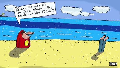 Cartoon: He! (medium) by Leichnam tagged he,sand,füße,strand,hilferuf