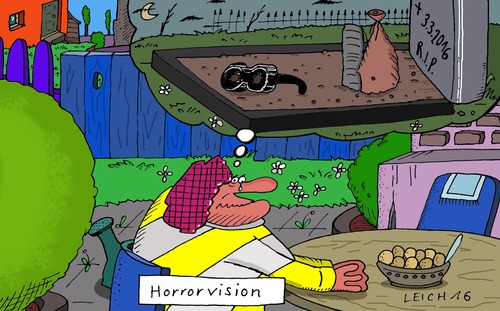 Cartoon: Horrorvision (medium) by Leichnam tagged gernot,tod,tot,grab,friedhof,horrorvision,totenacker,anschmachten,schmacht,leerer,stuhl