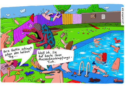 Cartoon: Im Freibad (medium) by Leichnam tagged freibad,schwimmbad,zanken,brüllen,schimpfen,schlimm,gattin,tick,massenbeschimpfung,leichnam,leichnamcartoon